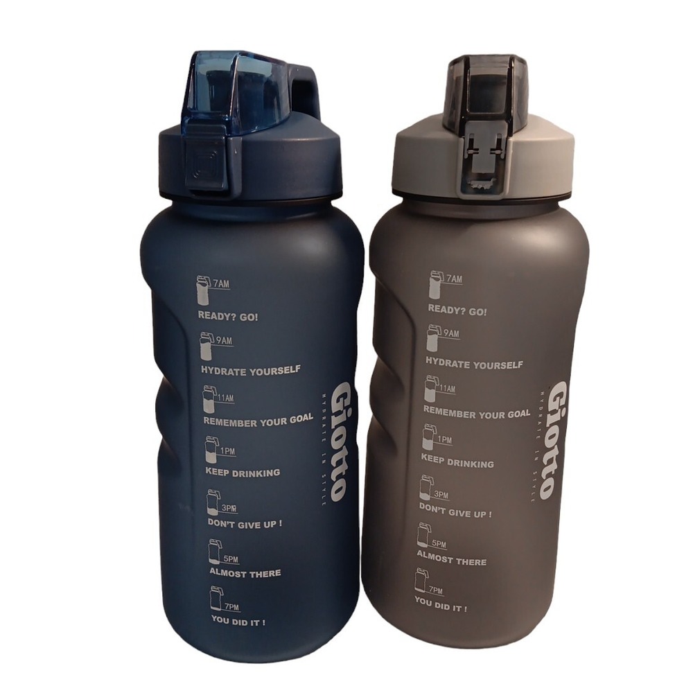 Giotto 2 Motivational Water Bottles Blue Gray Leak Proof Jug Handle 64oz READ